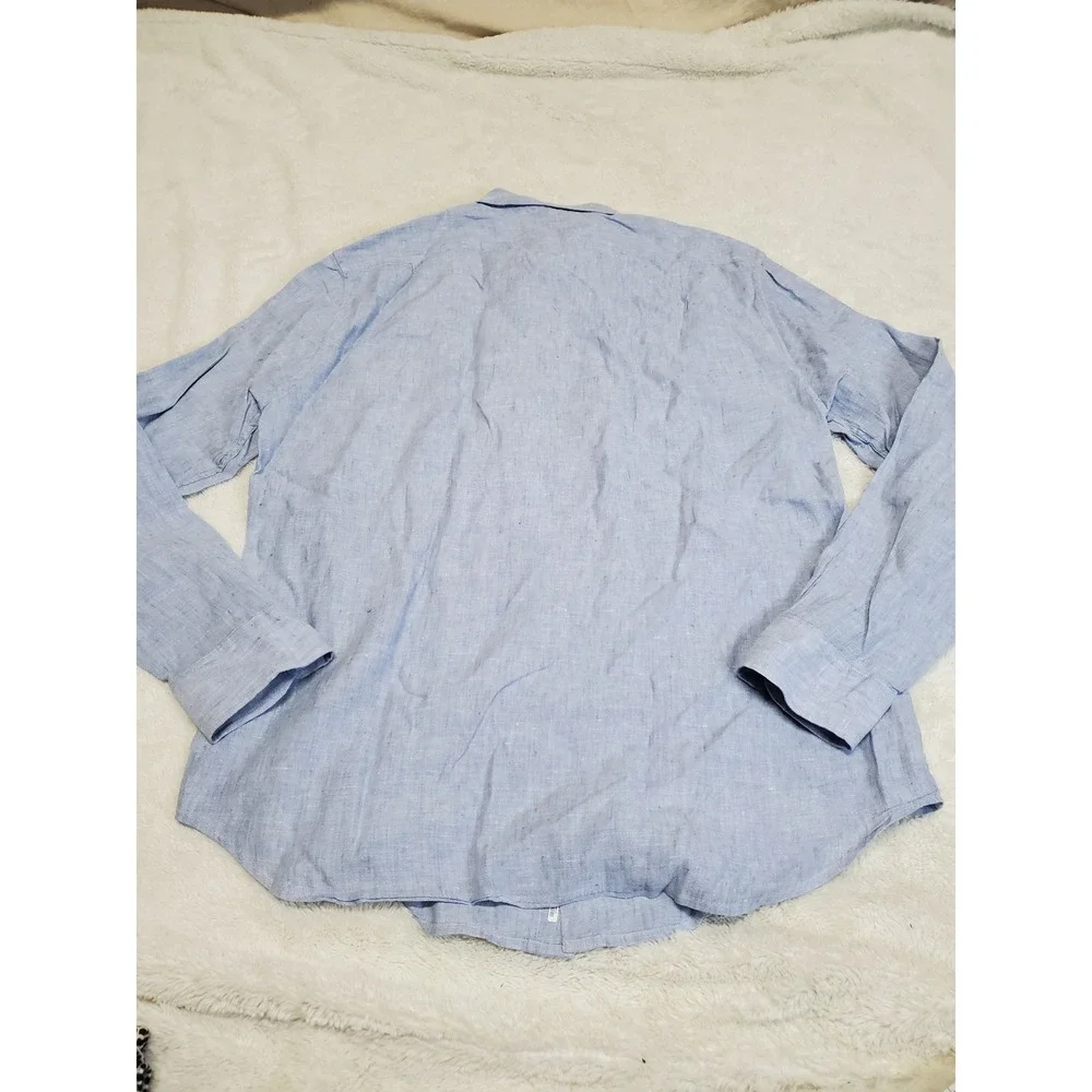 J. Crew Blue Linen Blend Button Dress Shirt Slim Fit Men Large Casual Classic